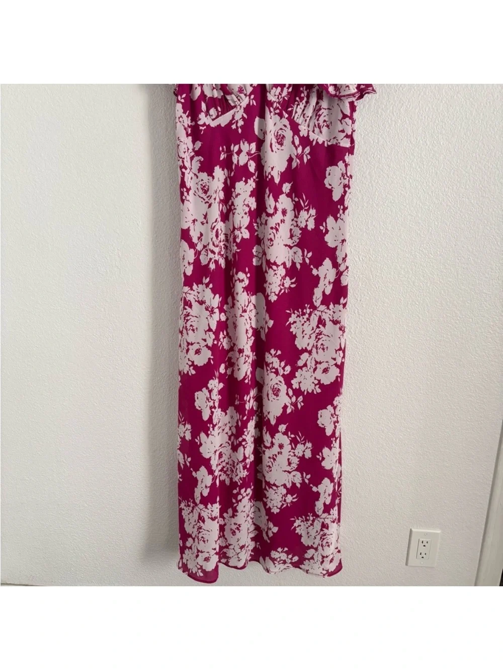 Abercrombie & Fitch Women's Size XL Pink Floral Ruffle Sleeve Slip Maxi Dress